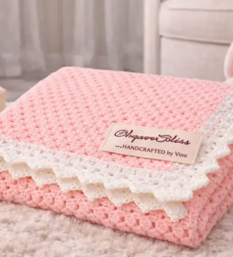 Handcrafted Baby Blanket with Ribbon Gift Wrap